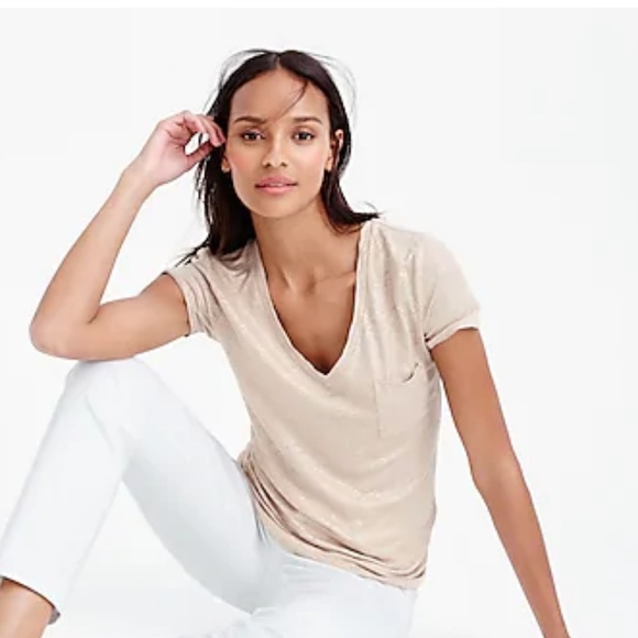 J. Crew Tops - J crew Linen V-Neck Pocket Metallic T-shirt Large